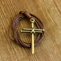 Nail Cross Necklace on Brown Cord, Antique Gold - 32" * (Minimum quantity purchase is 1)