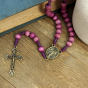Rosary with 8mm Purple Wooden Beads and Miraculous Center - 15"   (Minimum quantity purchase is 1)
