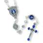 Miraculous Medal Metal Rosary - Silver Ox, Blue Enamel, 15"- Includes 2-Tone Metal Case * (Minimum quantity purchase is 1)