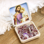 Holy Family Rosary with Purple and Clear Faux Chevron Glass Beads - 21"    (Minimum quantity purchase is 1)