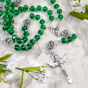 Our Lady of Fatima Rosary with 10 x 8mm Emerald Green Rondelle Beads and Holy Trinity Crucifix - 21" * (Minimum quantity purchase is 1)