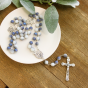 Our Lady of Fatima Rosary with 8mm White Blue Sand Sparkling Beads - 20.5"   *  (Minimum quantity purchase is 1)