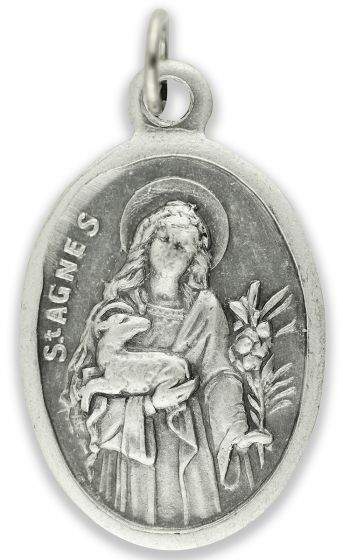  St Agnes / Pray For Us Medal - Italian Silver OX 1 inch (Minimum quantity purchase is 3)