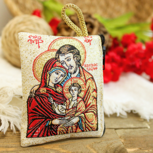 Holy Family Full Color Zipper Rosary Pouch with Gold Accents - 2.5 x 3
