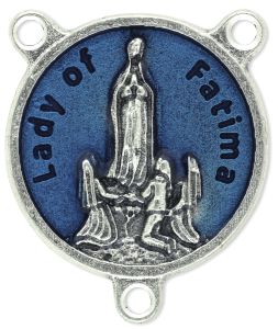 Our Lady of Fatima Round Centerpiece - Blue Enamel, 3/4