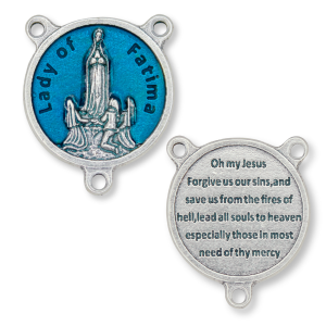 Our Lady of Fatima Round Centerpiece - Blue Enamel, 3/4