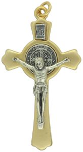 Bulk Pack of 10 - St Benedict Crucifix Cross for Rosary Making - 1.5 inch Silver Oxidized Crucifix Rosary Part for Catholic Necklace, St Benedict