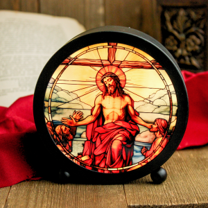 Resurrected Christ LED Stained Glass Tabletop Decor - 4-1/2