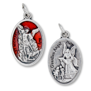 St Michael Medal (Guardian Angel) with Red Enamel - 1