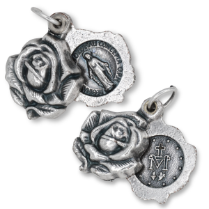 Miraculous Medal Locket Rose Pendant - 3/4