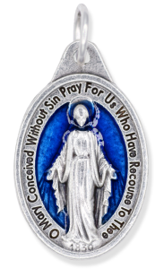  Miraculous Medal Silver Oxidized Finish with Blue Enamel in English - 1