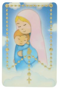  Childrens Pray the Rosary Prayer Holy Card - PVC with raised beads - Mary and Baby Jesus  (Minimum quantity purchase is 1)