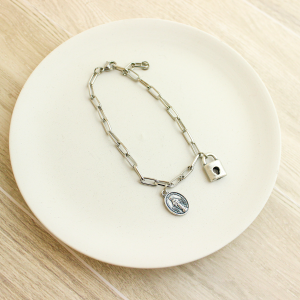 Marian Consecration Bracelet with Chain, Lock, and Miraculous Medal  (Minimum quantity purchase is 1)