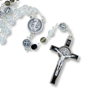   St Benedict Tri-Color Crystal Bead Rosary - 18.25