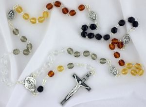 Scapular Medal, Multi-Color Crystal Bead Rosary - 18.25