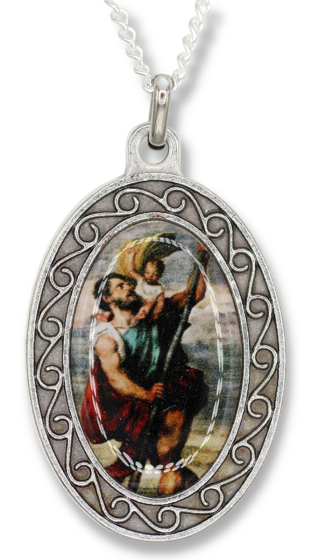  St Christopher / Pray for Us Necklace with Full Color Medal - 13"  - Closeout Sale * (Minimum quantity purchase is 1)
