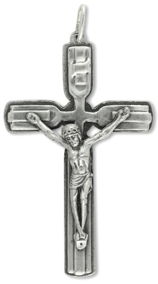 Classic Crucifix with Inlaid Bar Design – 1 3/4" Silver Oxidized, Made in Italy *  (Minimum quantity purchase is 2)