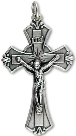 Straight Edge Crucifix with Flared Exterior – 1 7/8" Silver Oxidized, Made in Italy  * (Minimum quantity purchase is 1)