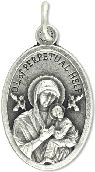  Our Lady of Perpetual Help - Silver Oxidized Die-Cast Medal - 1"  Made in Italy  (Minimum quantity purchase is 3)