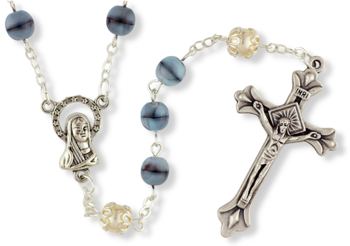 Blue and Navy 6mm Swirl Bead Rosary - 19"  *     (Minimum quantity purchase is 1)