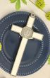 St Benedict 8" Metal Wall Crucifix - White Enamel, Silver Ox    (Minimum quantity purchase is 1)