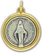 Miraculous Medal in English  - 1" Round Silver Oxidized & Gold Plated, Made in Italy *  (Minimum quantity purchase is 2)