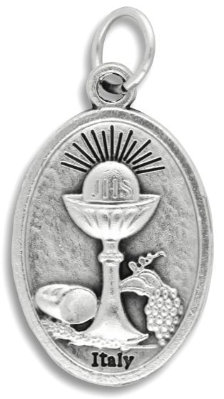 Sacred Heart / Communion Oval Medal - 1", Silver Ox * (Minimum quantity purchase is 3)