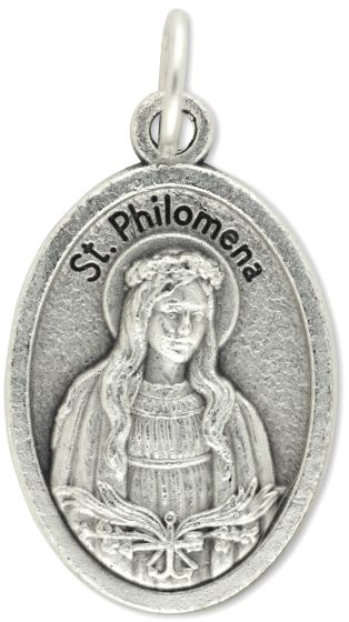 St Philomena Medal (Pray for Us) - 1" Silver Oxidized, Made in Italy  (Minimum quantity purchase is 3)