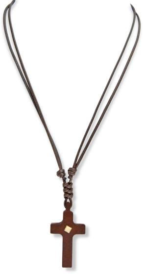 Necklace with Leather Cord and Brown Cross, Adjustable   (Minimum quantity purchase is 1)