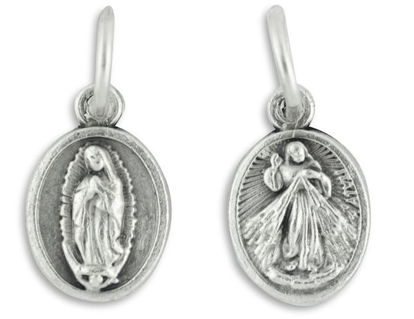 Our Lady of Guadalupe & Divine Mercy Medal - 1/2" Silver Oxidized, Made in Italy * (Minimum quantity purchase is 5)
