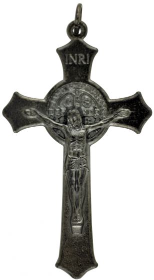  St. Benedict Flared Edge Crucifix - Gun Metal - 2" (Minimum quantity purchase is 1)