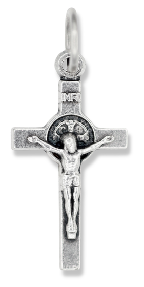 Small St Benedict Crucifix Charm - 7/8" Silver Oxidized, Made in Italy  * (Minimum quantity purchase is 5)
