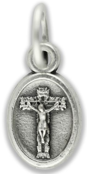 Our Lady of Perpetual Help & Crucifixion Medal - 1/2" Silver Oxidized, Made in Italy  (Minimum quantity purchase is 3)