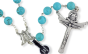   Large Rosary with 10mm Semi Precious Turquoise Beads and Miraculous Medal Center - 20 3/4"   (Minimum quantity purchase is 1)