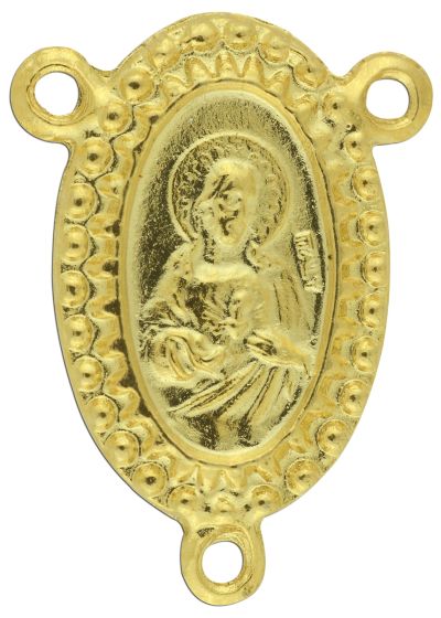 Sacred Heart of Jesus Rosary Center with Our Lady of Fatima - 7/8" Beaded Border Gold Plated, Made in Italy *  (Minimum quantity purchase is 2)