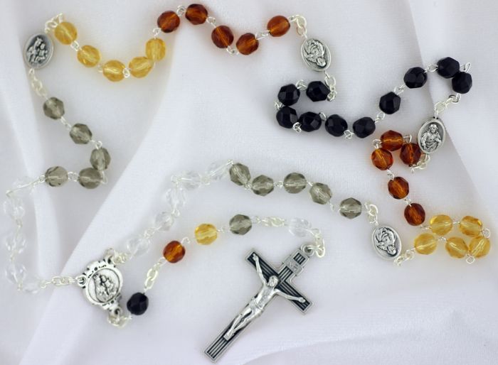 Scapular Medal, Multi-Color Crystal Bead Rosary - 18.25"  * (Minimum quantity purchase is 1)