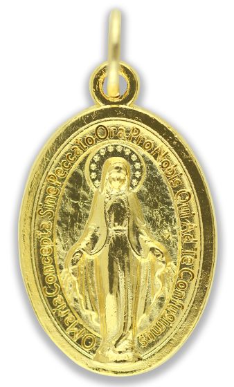 Miraculous Medal in Latin – 1" Oval Gold Plated, Made in Italy *  (Minimum quantity purchase is 2)