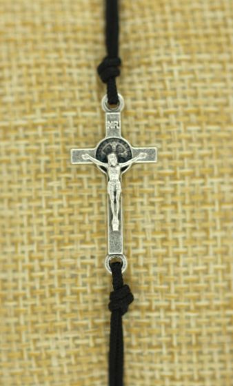 St Benedict Crucifix Black Corded Adjustable Bracelet  (Minimum quantity purchase is 1)  