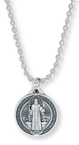 St. Benedict Medal Necklace for Men or Women - (24", Hypoallergenic) - Closeout Sale * (Minimum quantity purchase is 1)