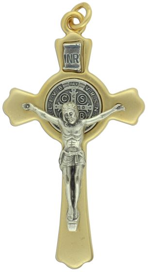  St. Benedict Crucifix two-tone matte gold 3 inch (Minimum quantity purchase is 1)