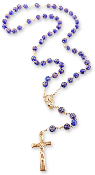   Rosary with Blue Glow in the Dark Murano Glass Beads, 8mm - 21" 