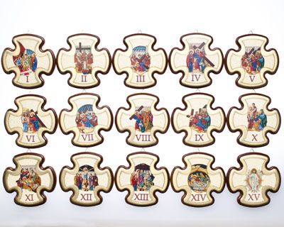 Stations of the Cross Set in Color - 3 3/4" Wood with Gold Border, Made in Italy  (Minimum quantity purchase is 1) 