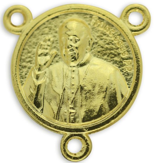 Pope Francis Rosary Center with Papal Seal - 1/2" Gold Plated, Made in Italy - Closeout Sale *  (Minimum quantity purchase is 5)