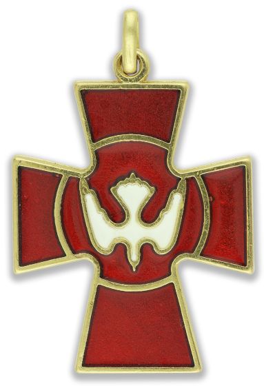 Holy Spirit / Confirmation Crucifix Gold Plated with Red Enamel - 1 3/4" - Closeout Sale *  (Minimum quantity purchase is 2)