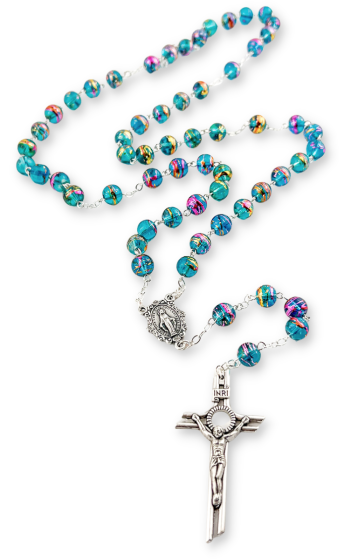 Aqua Blue / Multicolor 8mm Bead Rosary with Miraculous Medal Center - 21.5"   (Minimum quantity purchase is 1)