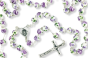 Purple and White 8mm Ceramic Bead Rosary with Our Lady of Fatima Center and Crucifix - 20"  * (Minimum quanity purchase is 1) 