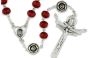 Our Lady of Fatima Rosary with 10 x 8mm Rose Red Rondelle Beads and Holy Trinity Crucifix - 21"   (Minimum quantity purchase is 1) 