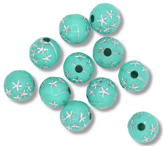 Robin's Egg Blue Star Plastic Beads, 8 mm round- 60 beads     (Minimum quantity purchase is 1)