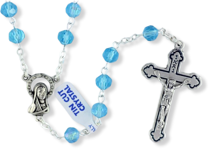 Aqua AB Tin Cut Crystal Rosary, 6 mm Beads - 18"  (Minimum qty. purchase of 1)