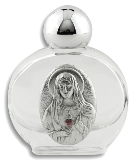  Immaculate Heart of Mary Glass Holy Water Bottle - 1.5 oz Travel Size, Made in Italy *  (Minimum quantity purchase is 1)